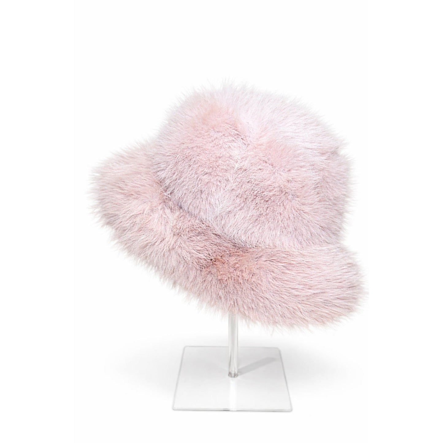 Mauve pink faux fur wide brim bucket hat