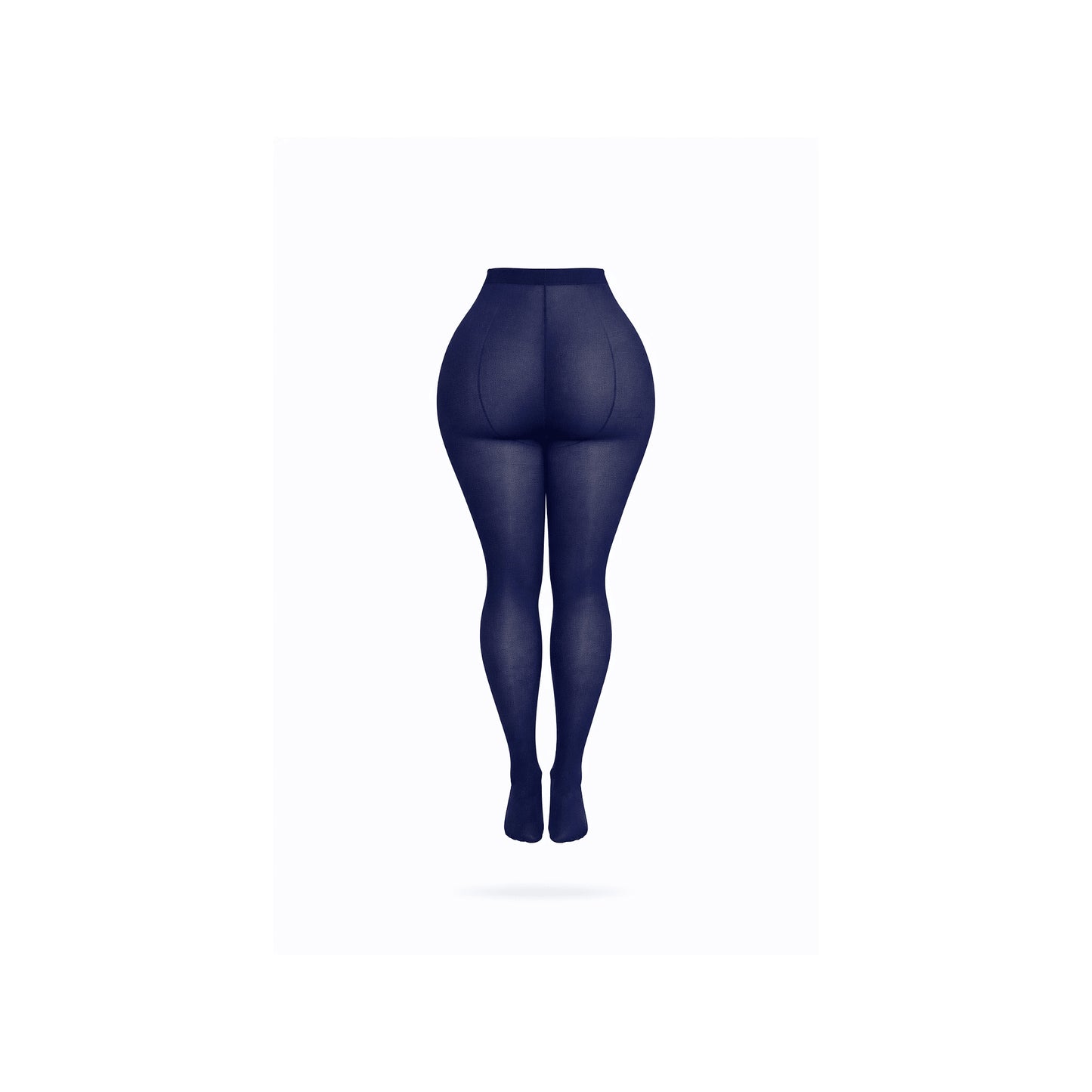 Back view of high-waist semi sheer tights with smoothing fit in navy.