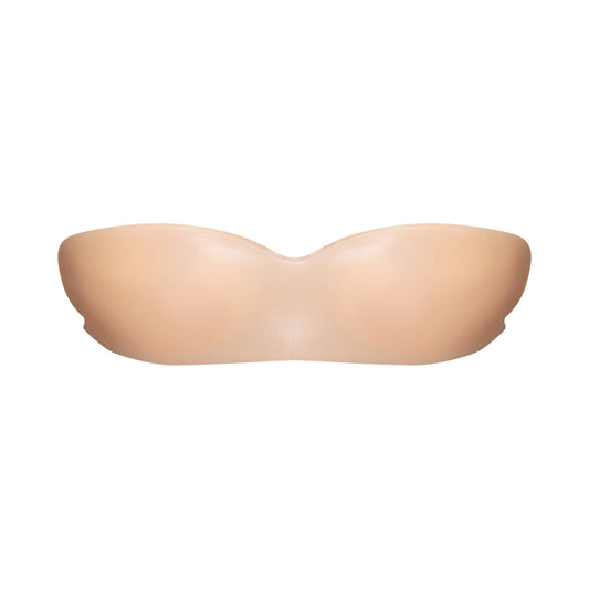 Invisible wing-shaped silicone adhesive bra in nude with skin-friendly back adhesive and 100% silicone material.
