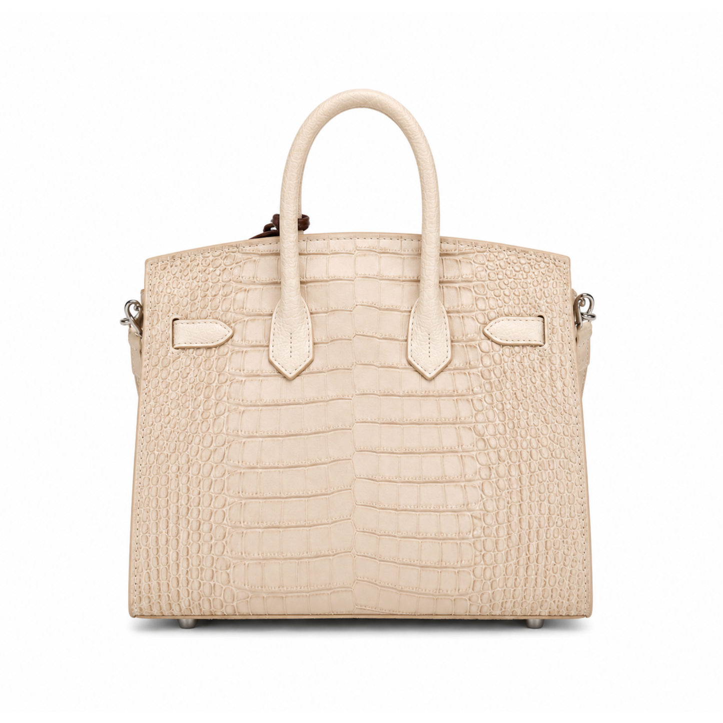 Ivory Crystal Palace Rhinestone Satchel Handbag with crocodile skin and top handle back view. 