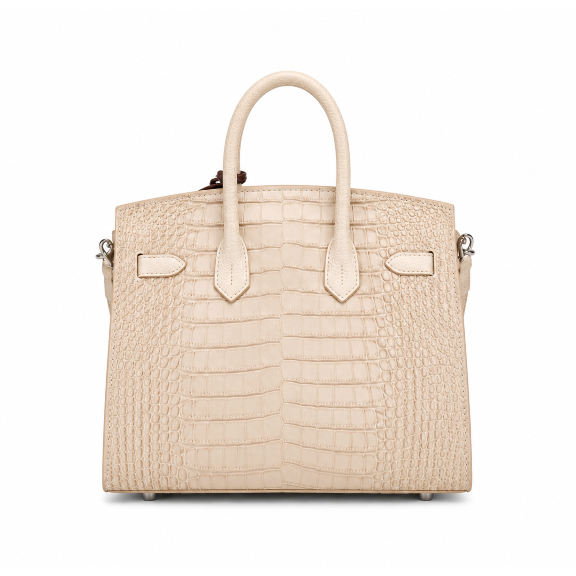 Ivory Crystal Palace Rhinestone Satchel Handbag with crocodile skin and top handle back view. 