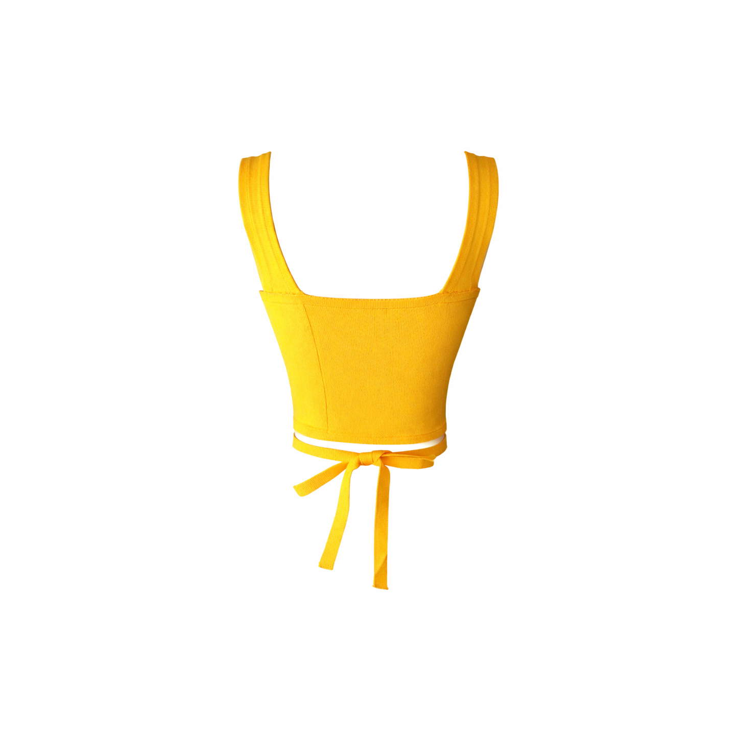 Mustard yellow cut-out back tie crop top back view by Piecez