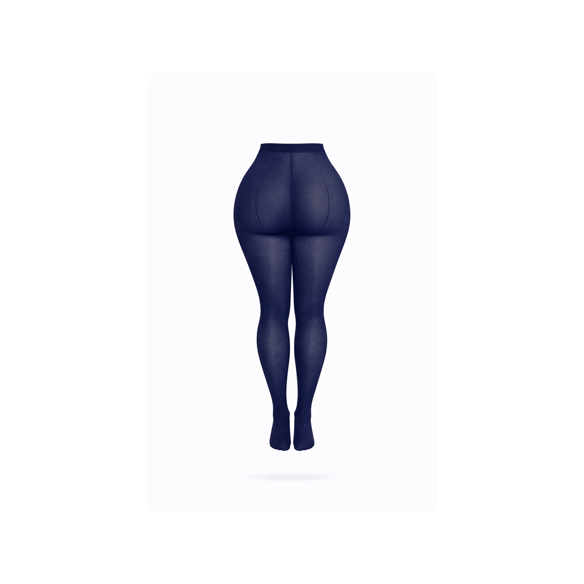 Back view of high-waist semi sheer tights with smoothing fit in navy. 