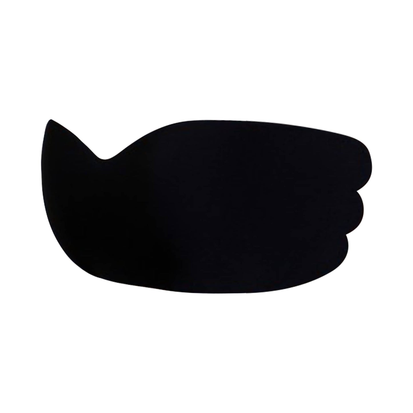 Side view of black seamless support adhesive bra with silicone adhesive back, front fabric, and sweetheart-shaped bust enhancing cleavage. 