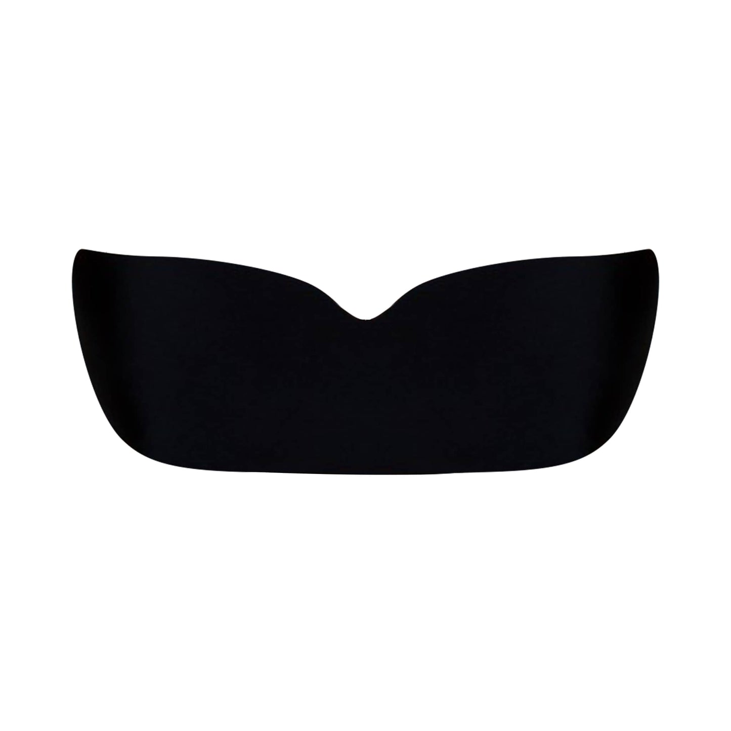 Front view of black seamless support adhesive bra with silicone adhesive back, front fabric, and sweetheart-shaped bust for cleavage.