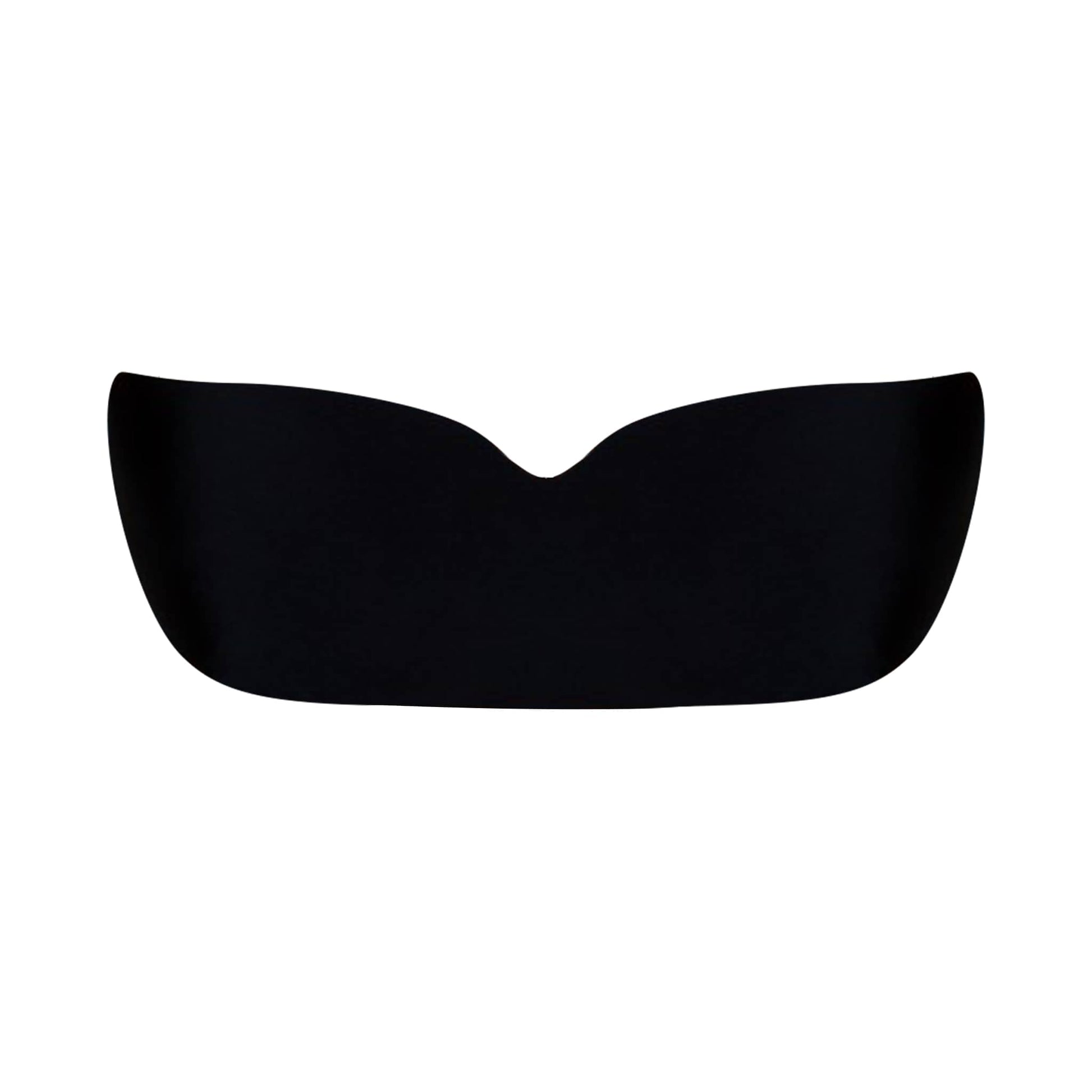 Front view of black seamless support adhesive bra with silicone adhesive back, front fabric, and sweetheart-shaped bust for cleavage.