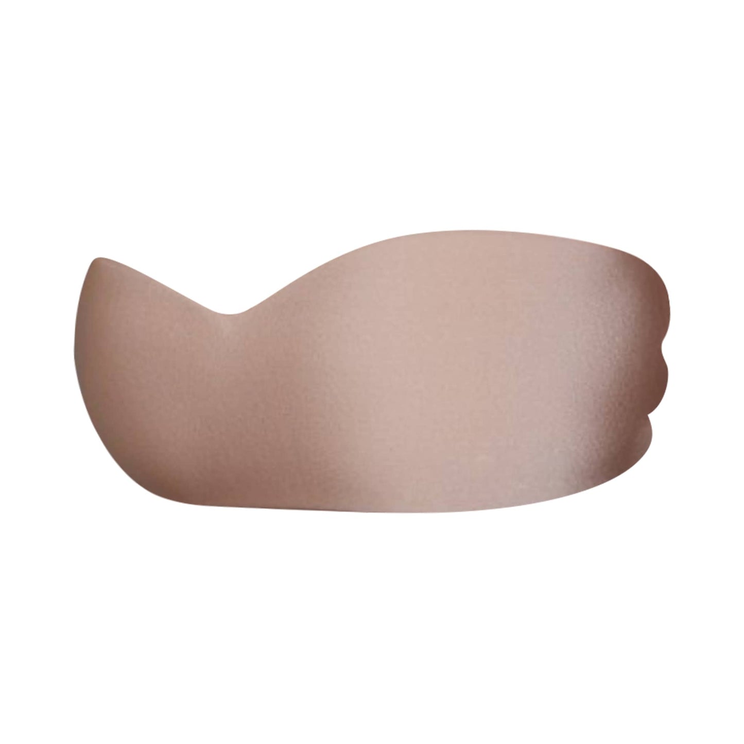 Side view of nude seamless support adhesive bra with silicone adhesive back, front fabric, and sweetheart-shaped bust enhancing cleavage.